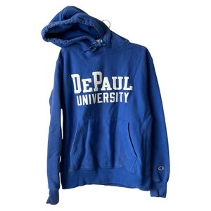 DePaul University Hoodie Sweatshirt Long Sleeve Blue White Logo Size Medium